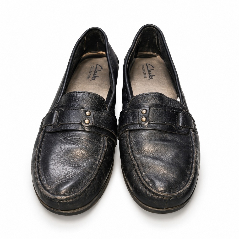 Clarks Collection Bendables Black‎ Leather Loafers Size 8.5 M Studded Moccasin
